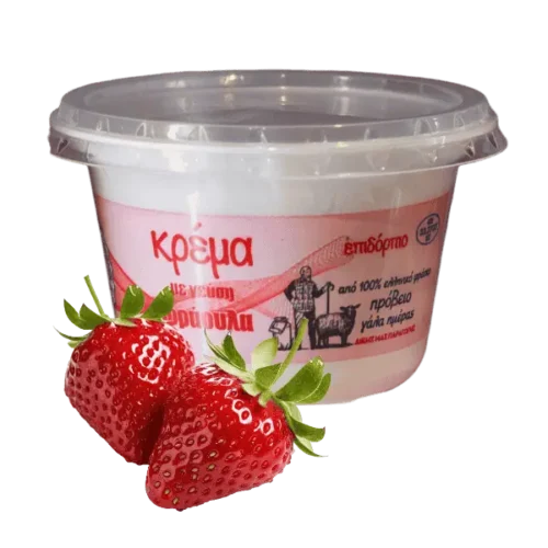 Επιδόρπιο κρέμα με γεύση φράουλα παραγωγής Αγροτικού Συνεταιρισμού Μεσοτόπου
