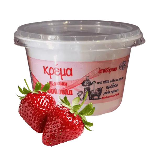 Επιδόρπιο κρέμα με γεύση φράουλα παραγωγής Αγροτικού Συνεταιρισμού Μεσοτόπου
